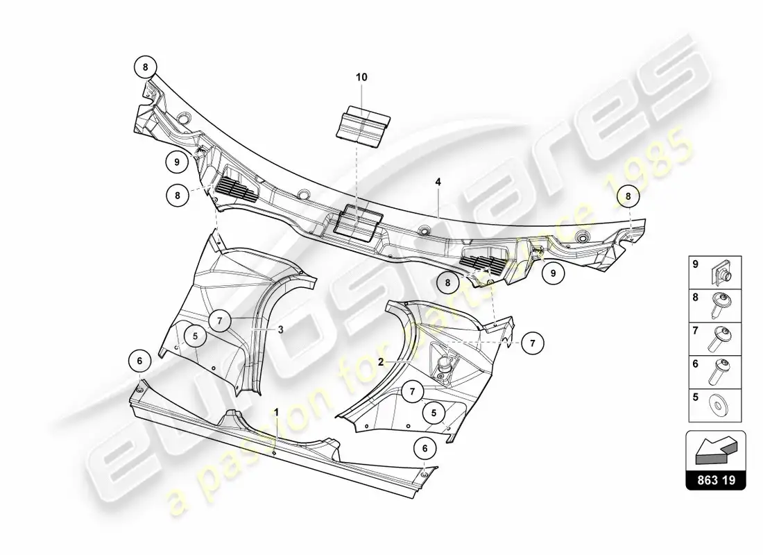 lamborghini centenario roadster (2017) forro del maletero diagrama de piezas
