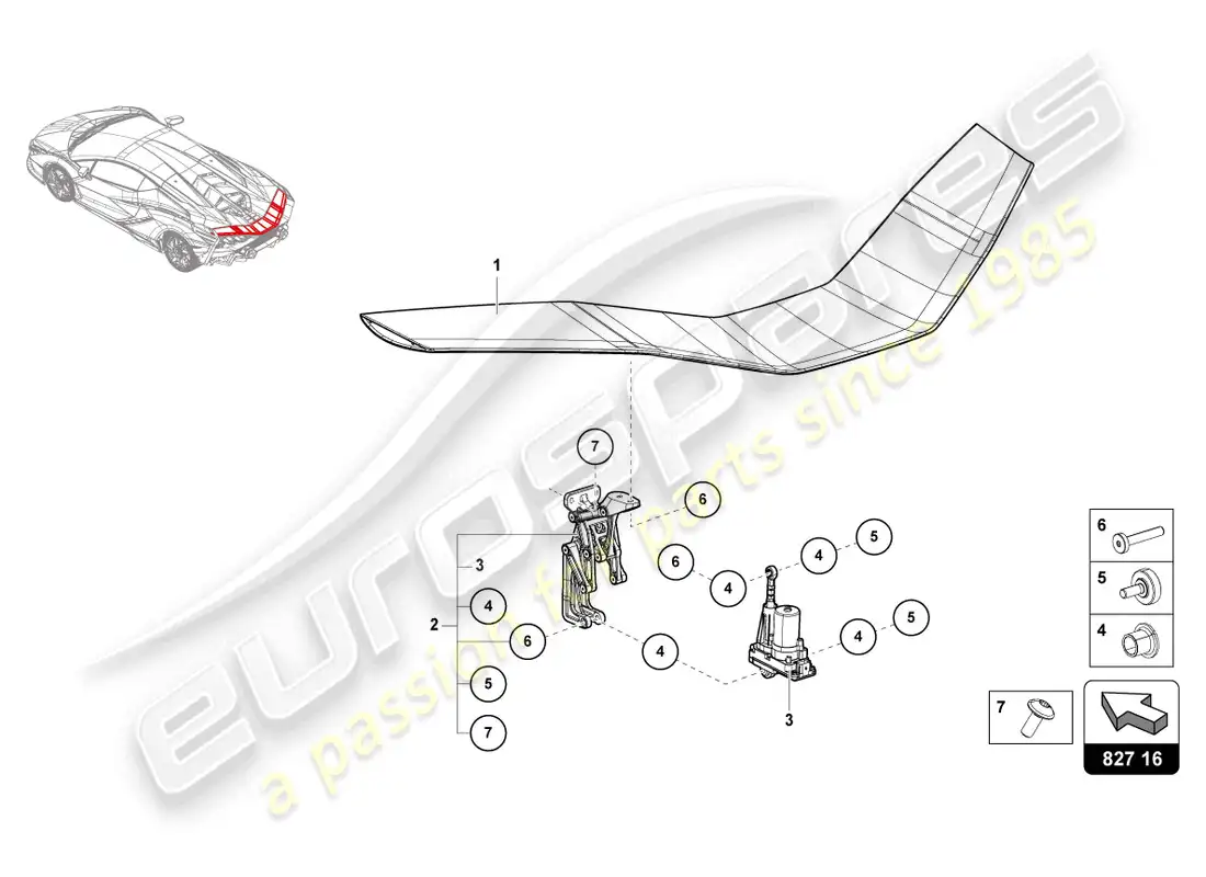 lamborghini sian (2021) alerón trasero diagrama de piezas