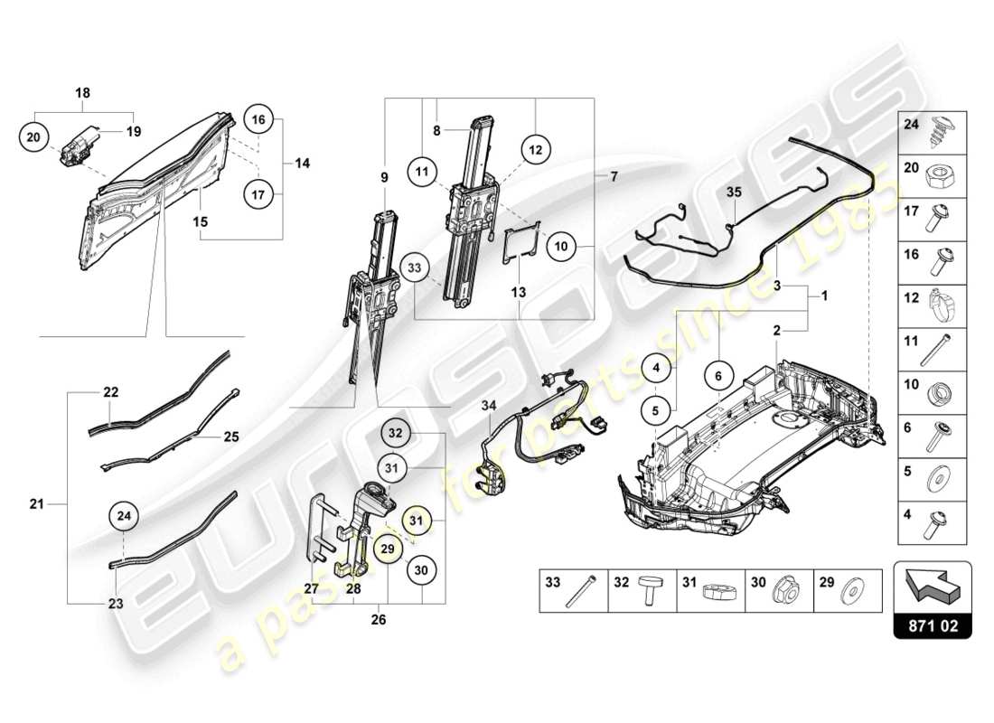 lamborghini 2022 (evo spyder) diagrama de piezas de la bandeja de la capa superior