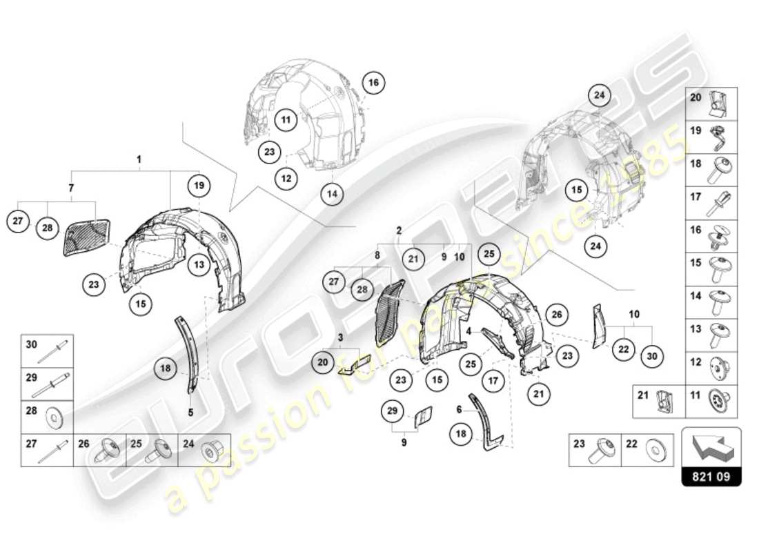 lamborghini sterrato (2024) guarnecido de la carcasa de la rueda diagrama de piezas