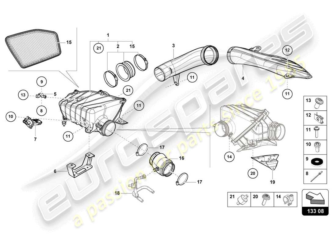 lamborghini evo coupe (2023) diagrama de piezas de la carcasa del filtro de aire