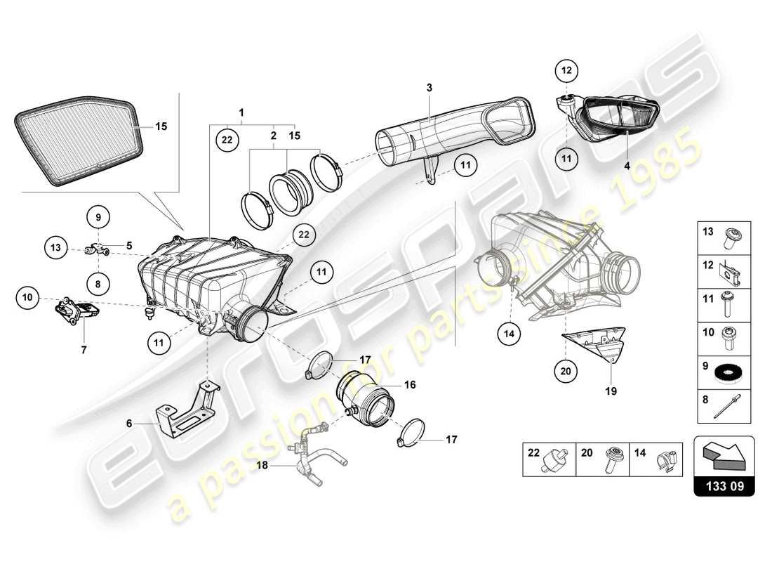 lamborghini 2023 (evo spyder 2wd) diagrama de piezas de la carcasa del filtro de aire