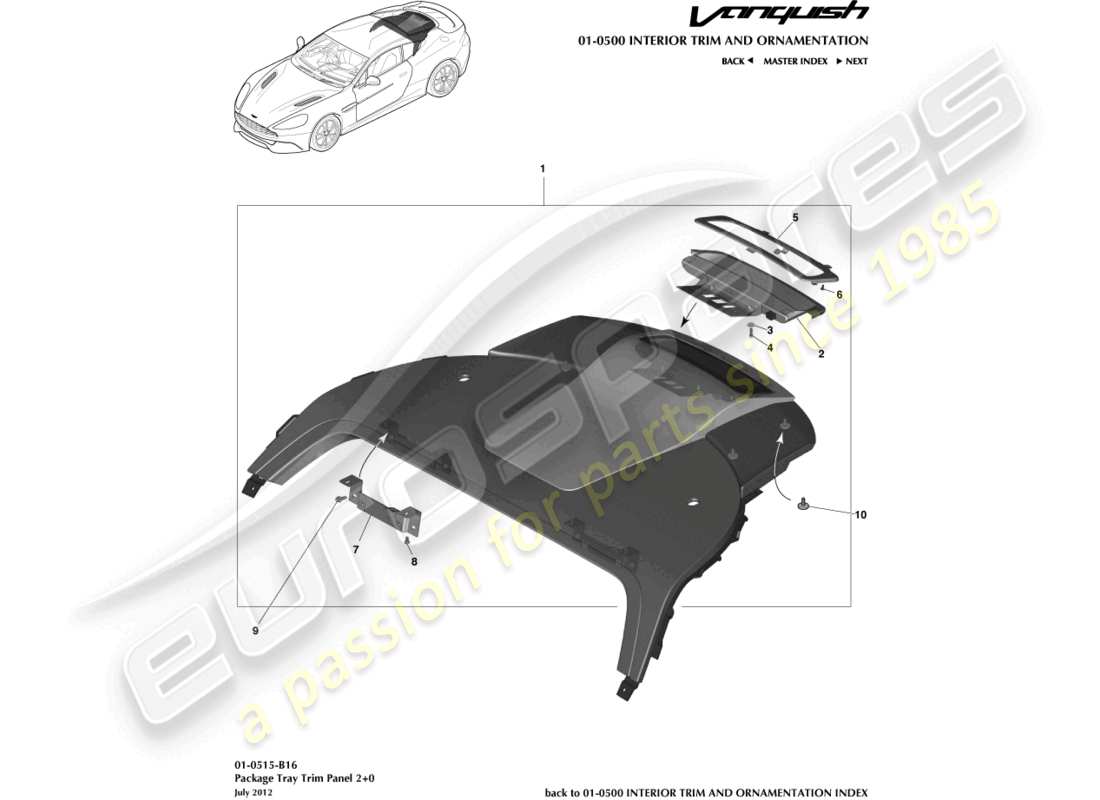 aston martin vanquish (2017) panel embellecedor del estante para paquetes, 2+0 diagrama de piezas del cupé