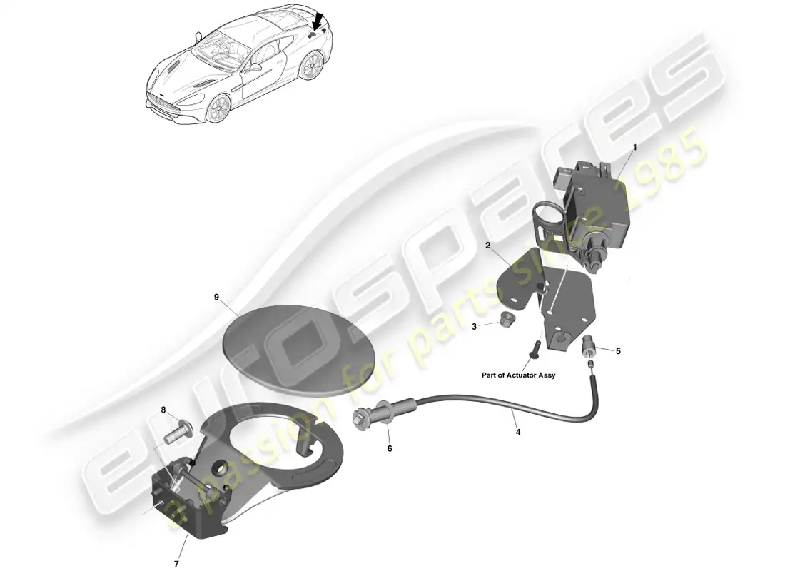 aston martin vanquish (2013) mecanismo de llenado de combustible, cupé diagrama de piezas