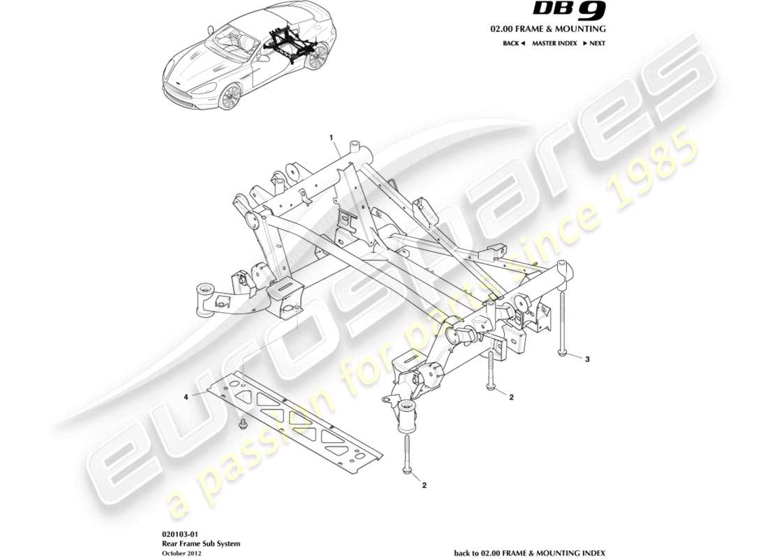 aston martin db9 (2016) diagrama de piezas del subchasis trasero