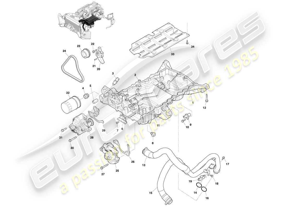 aston martin v8 vantage (2007) lubricación del motor, diagrama de piezas del motor
