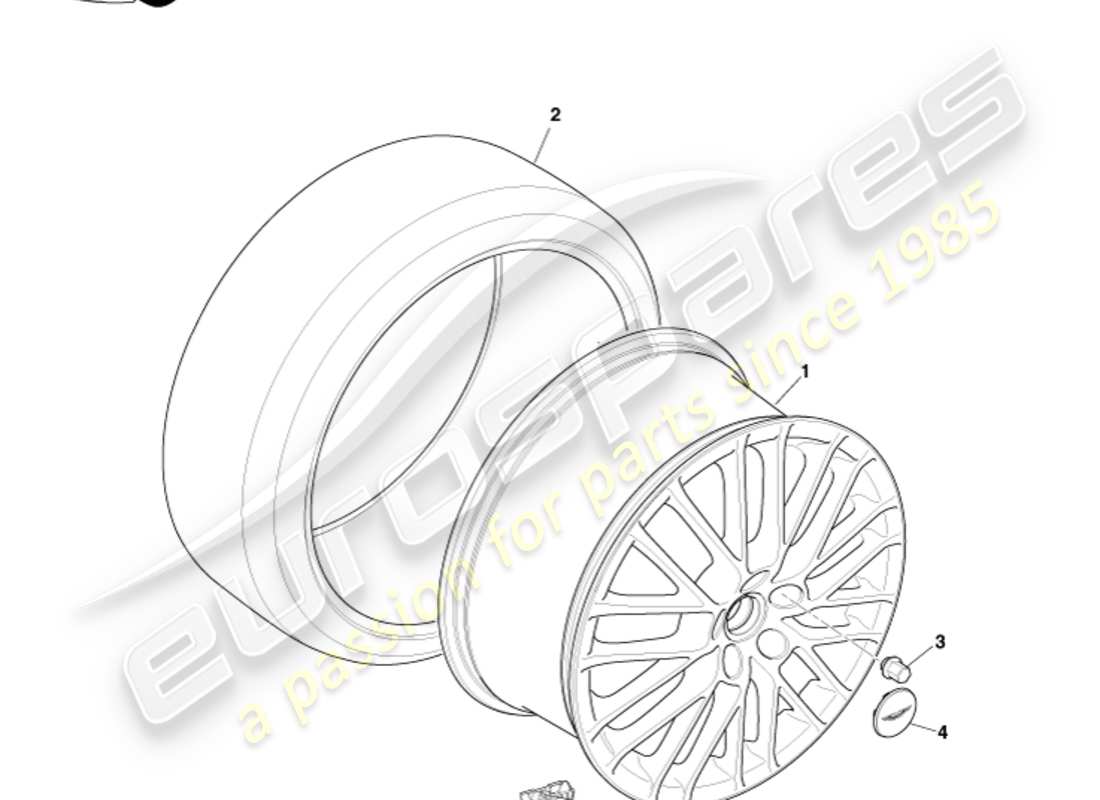 aston martin v8 vantage (2016) ruedas y neumáticos delanteros, diagrama de piezas de 09my a 12.25my