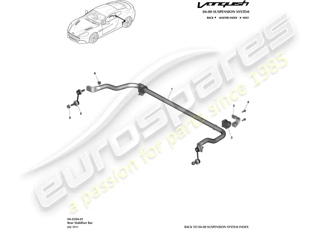 aston martin vanquish (2016) barra estabilizadora trasera diagrama de piezas