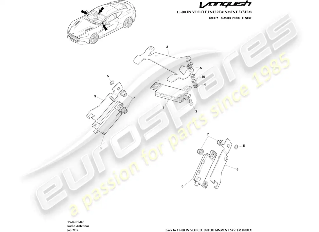 aston martin vanquish (2018) antena de radio diagrama de piezas