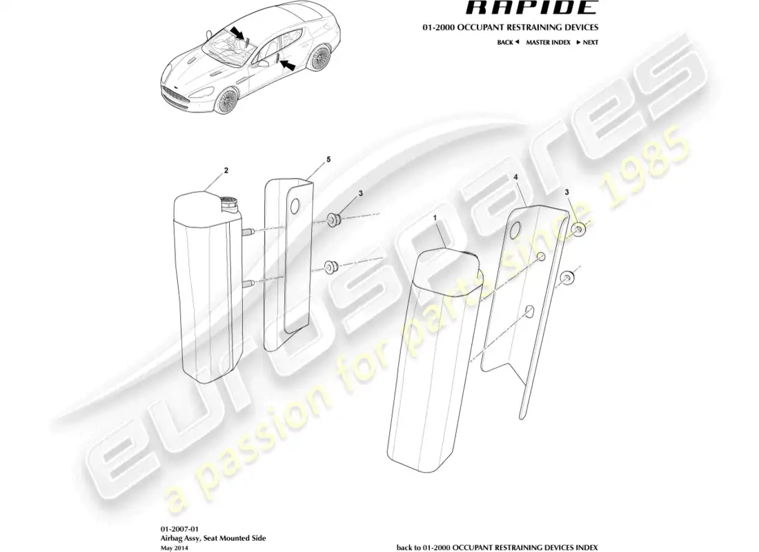 aston martin rapide (2019) airbag montado en el asiento diagrama de piezas