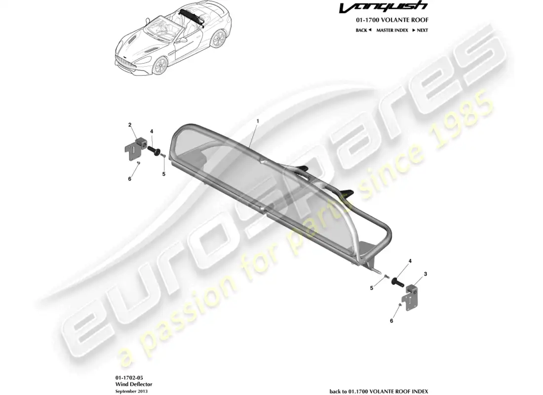 aston martin vanquish (2018) diagrama de piezas del deflector de viento