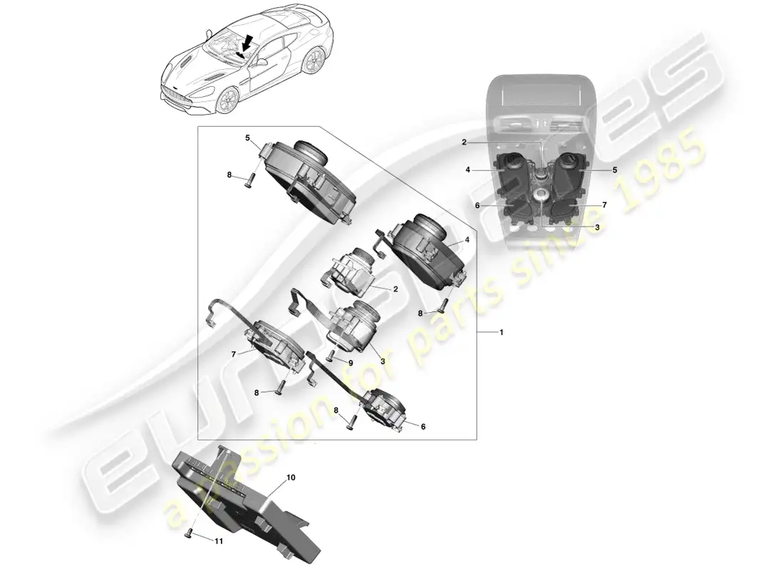 aston martin vanquish (2014) controles de infoentretenimiento diagrama de piezas