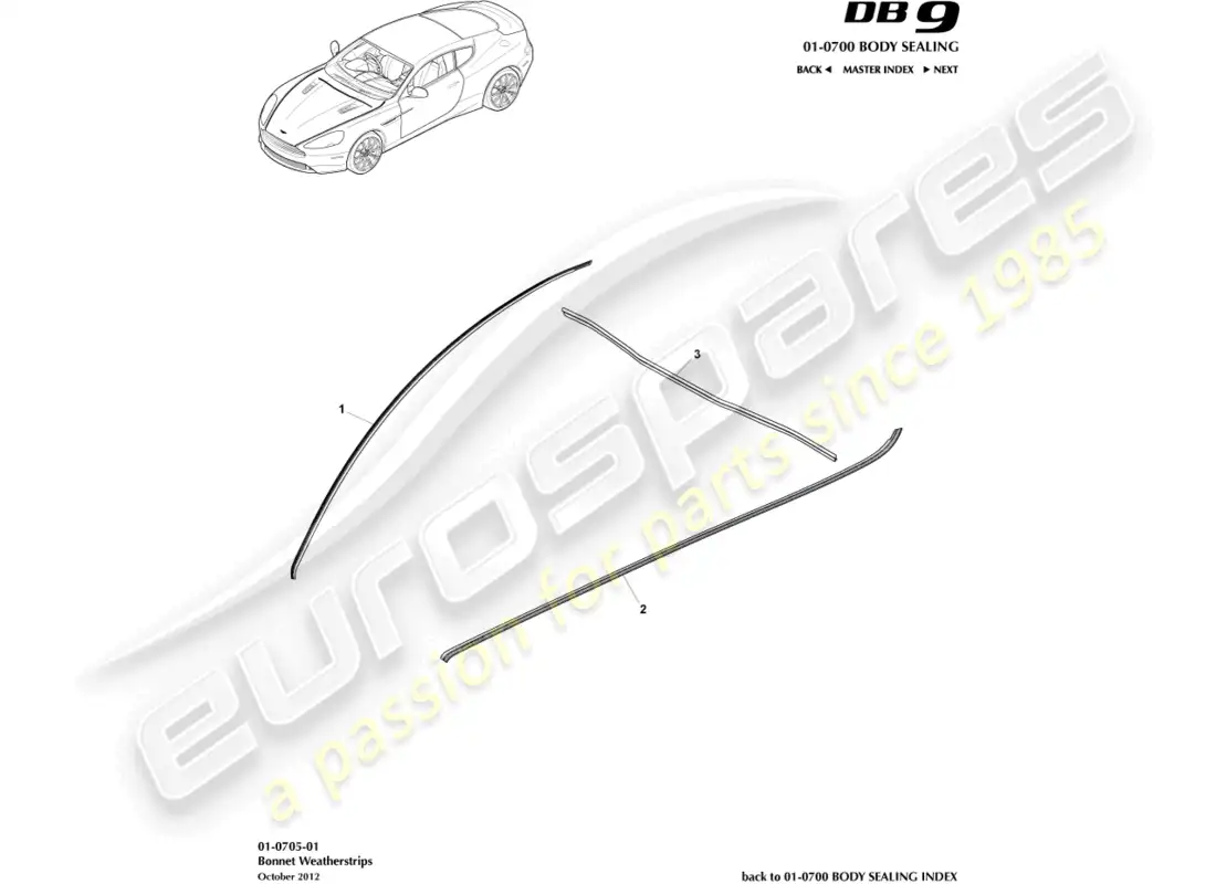 aston martin db9 (2017) burletes del capó diagrama de piezas