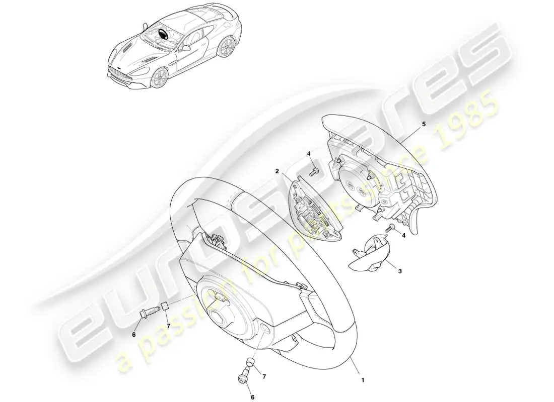 aston martin vanquish (2014) volante diagrama de piezas
