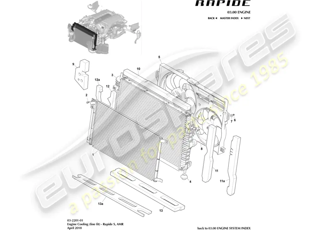 aston martin rapide (2019) refrigeración del motor, ajuste de línea diagrama de piezas