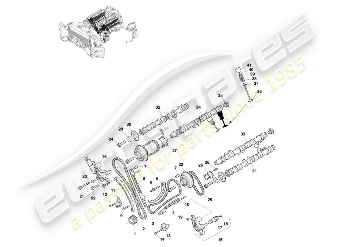 aston martin v8 vantage (2005) diagrama de piezas del tren de válvulas