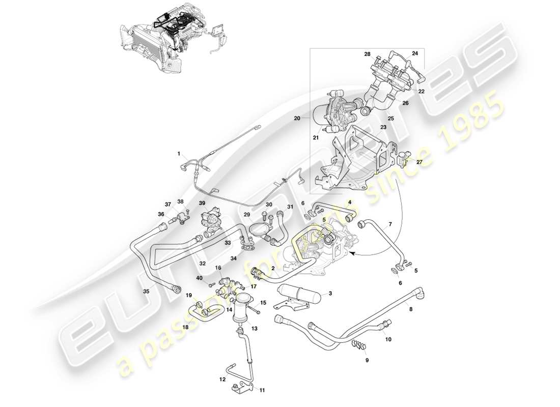 aston martin v8 vantage (2005) diagrama de piezas de control de emisiones