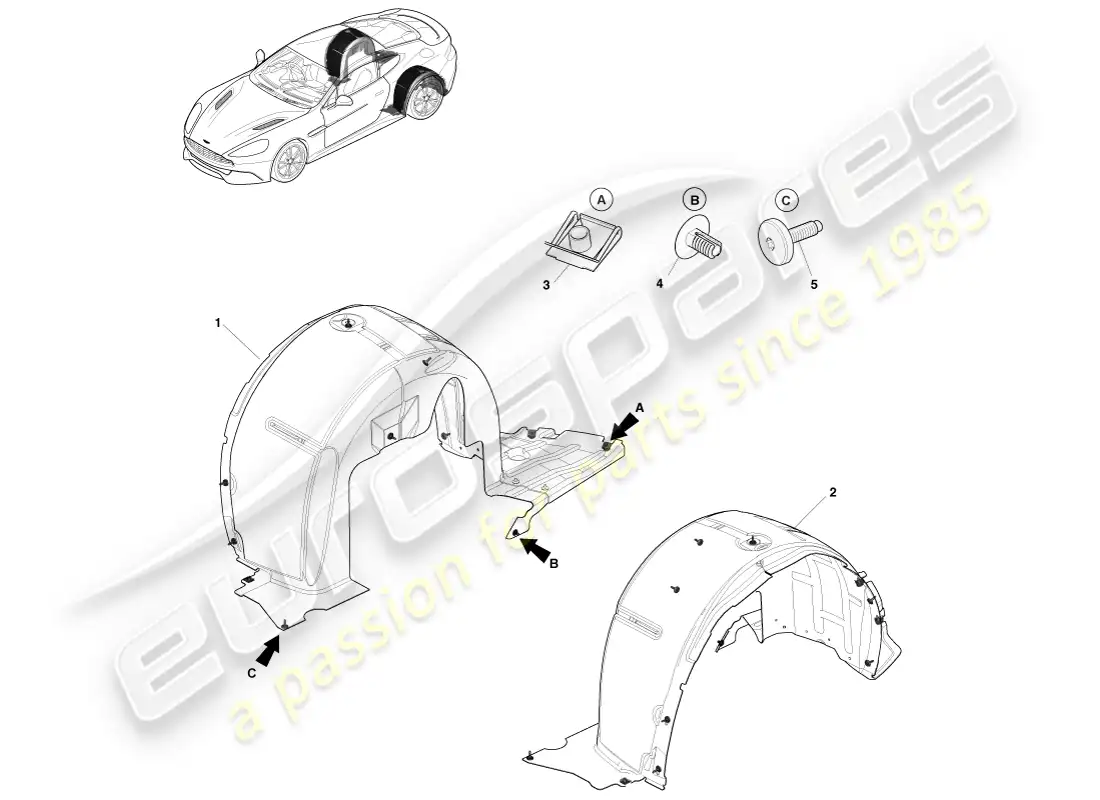 aston martin vanquish (2013) revestimientos del paso de rueda trasera diagrama de piezas