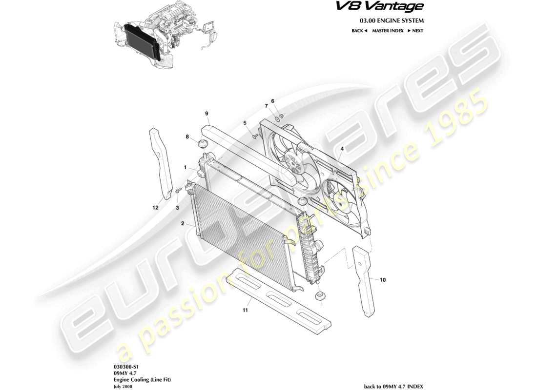 aston martin v8 vantage (2018) diagrama de piezas de refrigeración del motor (ajuste de línea)