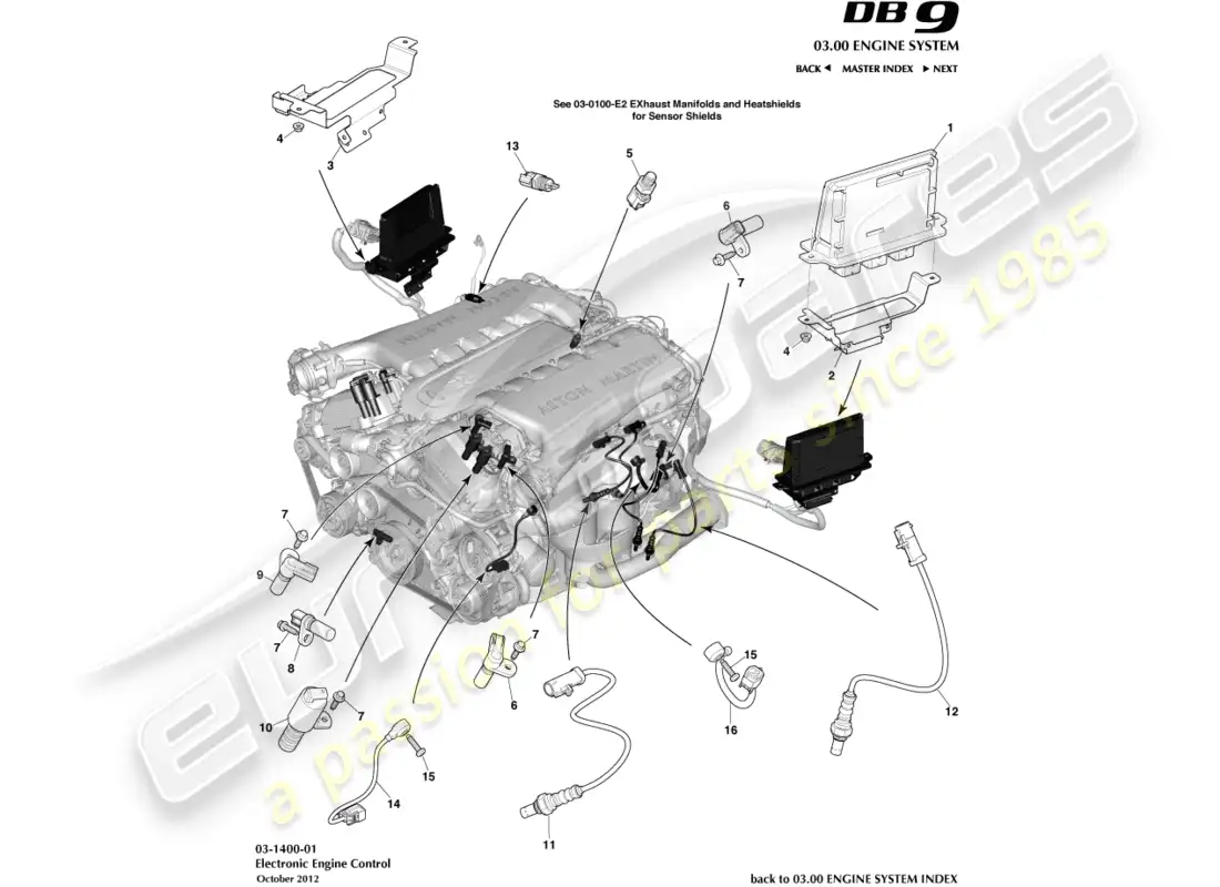 aston martin db9 (2016) control electrónico del motor diagrama de piezas