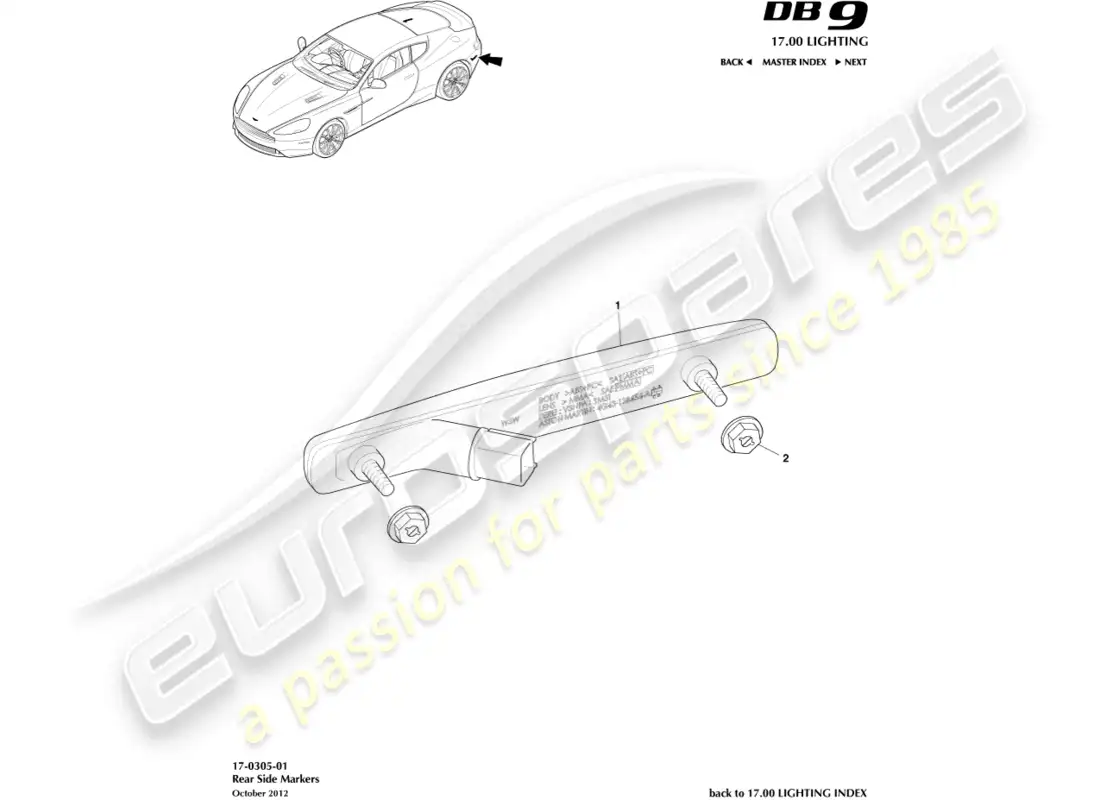 aston martin db9 (2017) marcadores laterales traseros diagrama de piezas