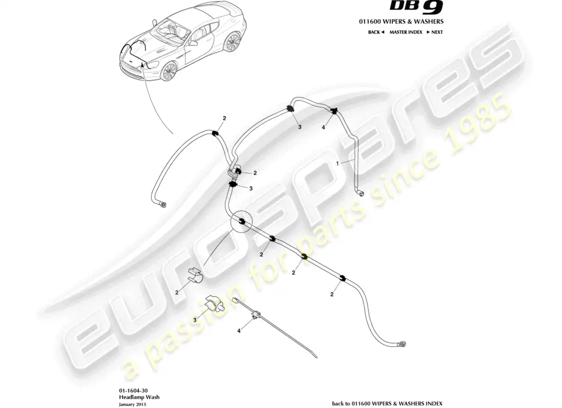 aston martin db9 (2016) lavado de faros diagrama de piezas