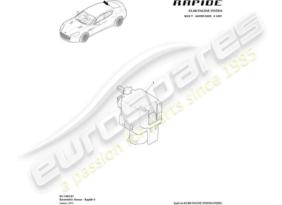 aston martin rapide (2012) sensor barométrico diagrama de piezas