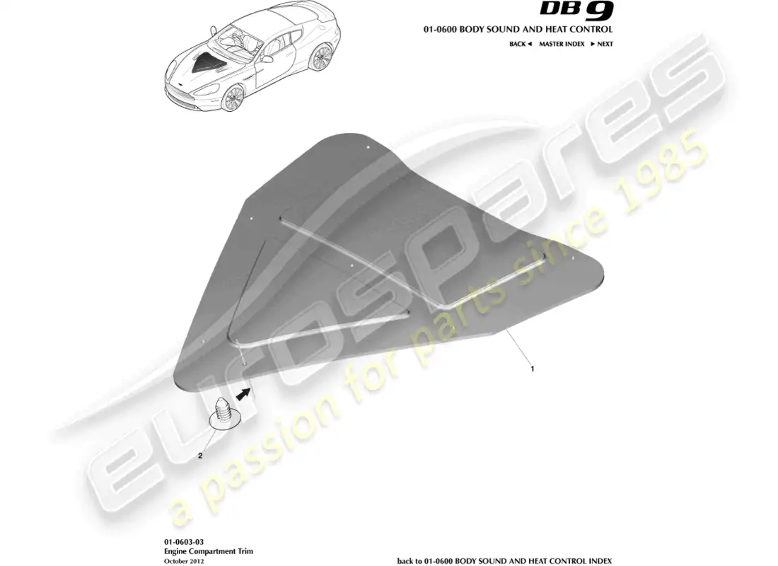 aston martin db9 (2017) ajuste del compartimento del motor diagrama de piezas