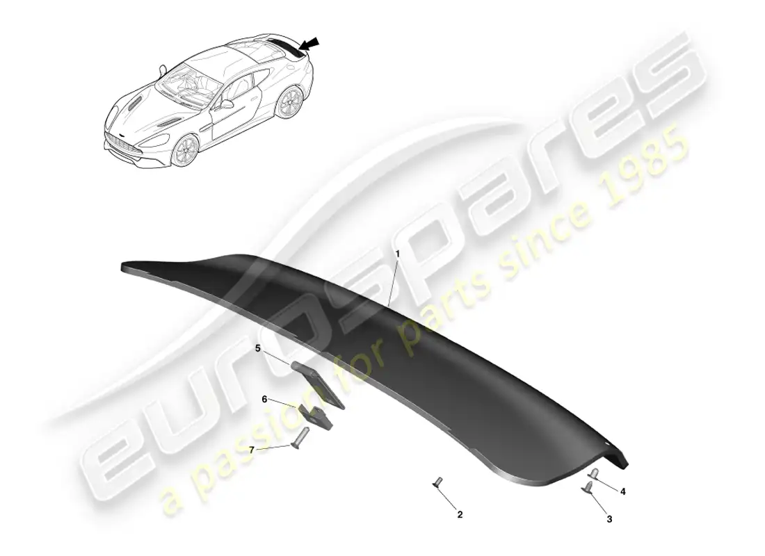 aston martin vanquish (2013) panel embellecedor del portón trasero, coupé diagrama de piezas