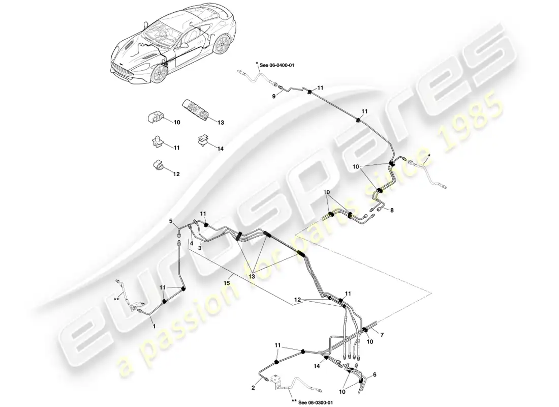 aston martin vanquish (2013) líneas y mangueras de freno, lado derecho diagrama de piezas