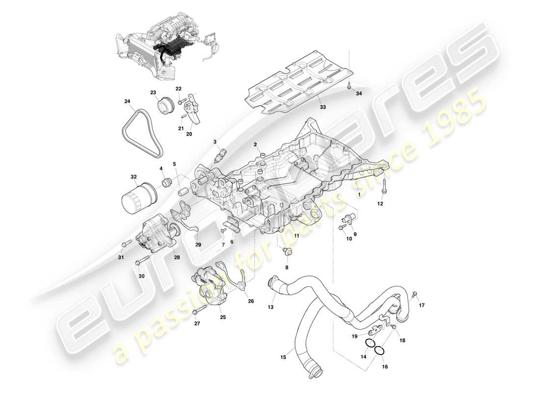 aston martin v8 vantage (2005) lubricación del motor, diagrama de piezas del motor
