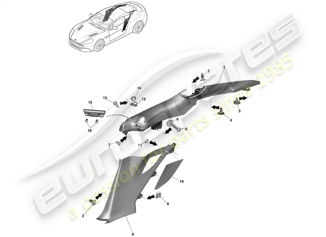 aston martin vanquish (2013) panel embellecedor del cuarto trasero, 2+0 coupé diagrama de piezas