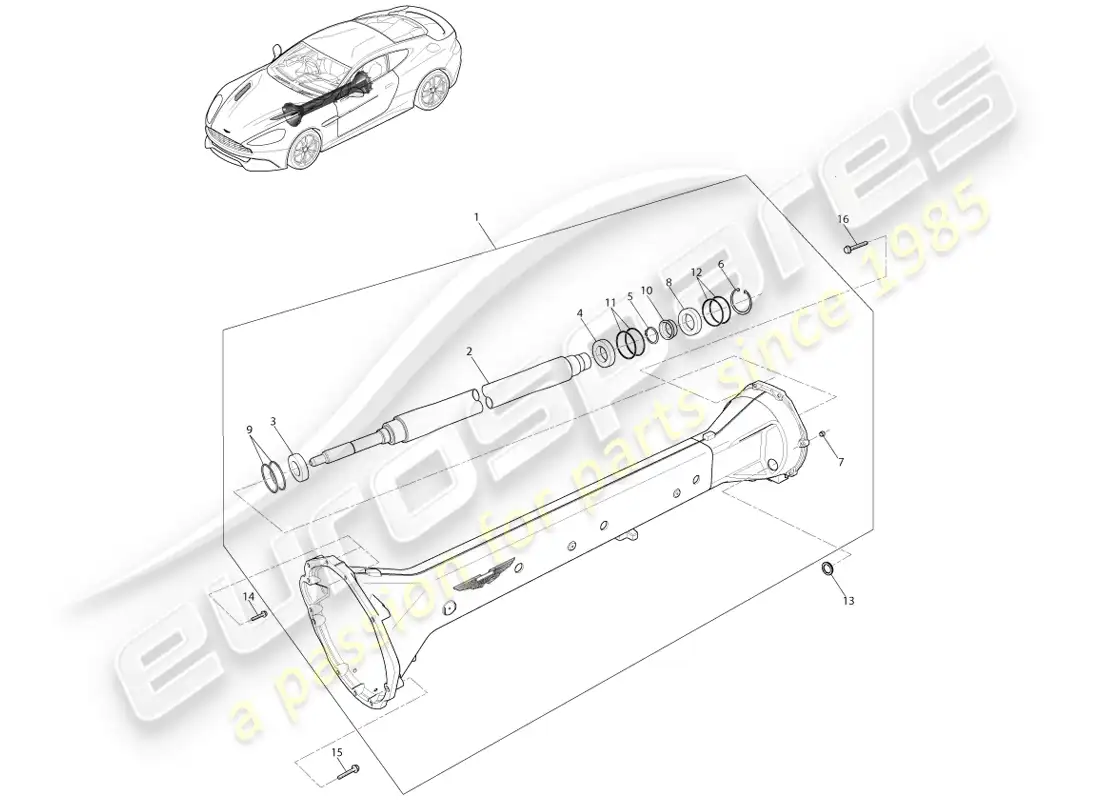 aston martin vanquish (2013) conjunto de tubo de torsión, 8 velocidad diagrama de piezas