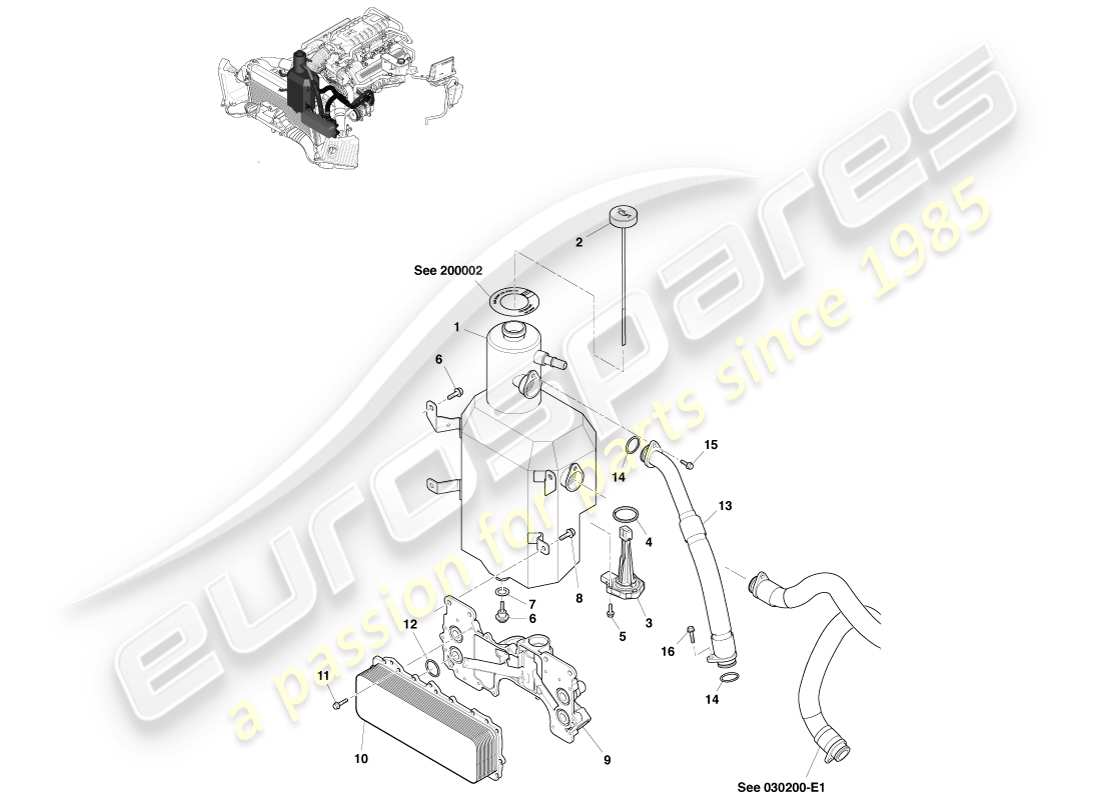 aston martin v8 vantage (2005) lubricación del motor, diagrama de piezas de ajuste de línea