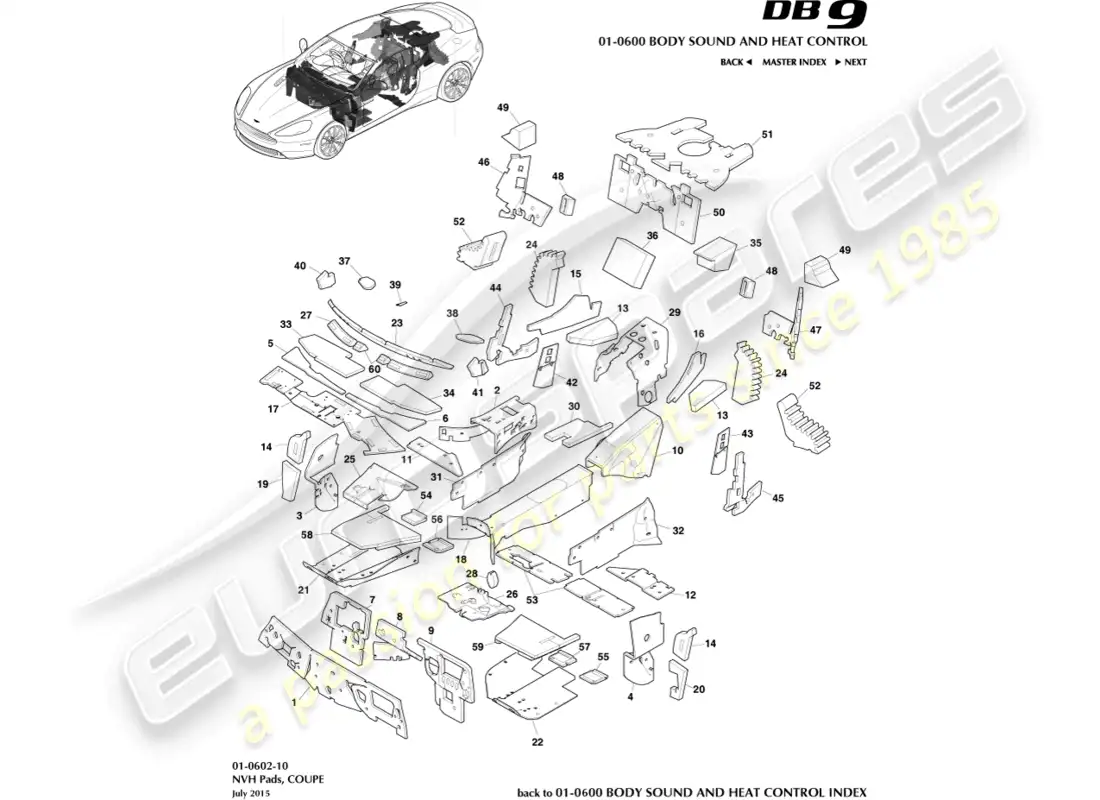 aston martin db9 (2015) pastillas nvh, coupé diagrama de piezas