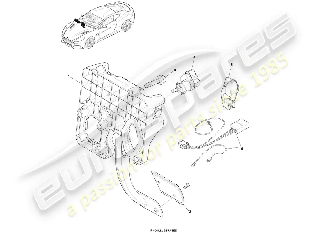 aston martin vanquish (2013) conjunto del actuador de freno diagrama de piezas