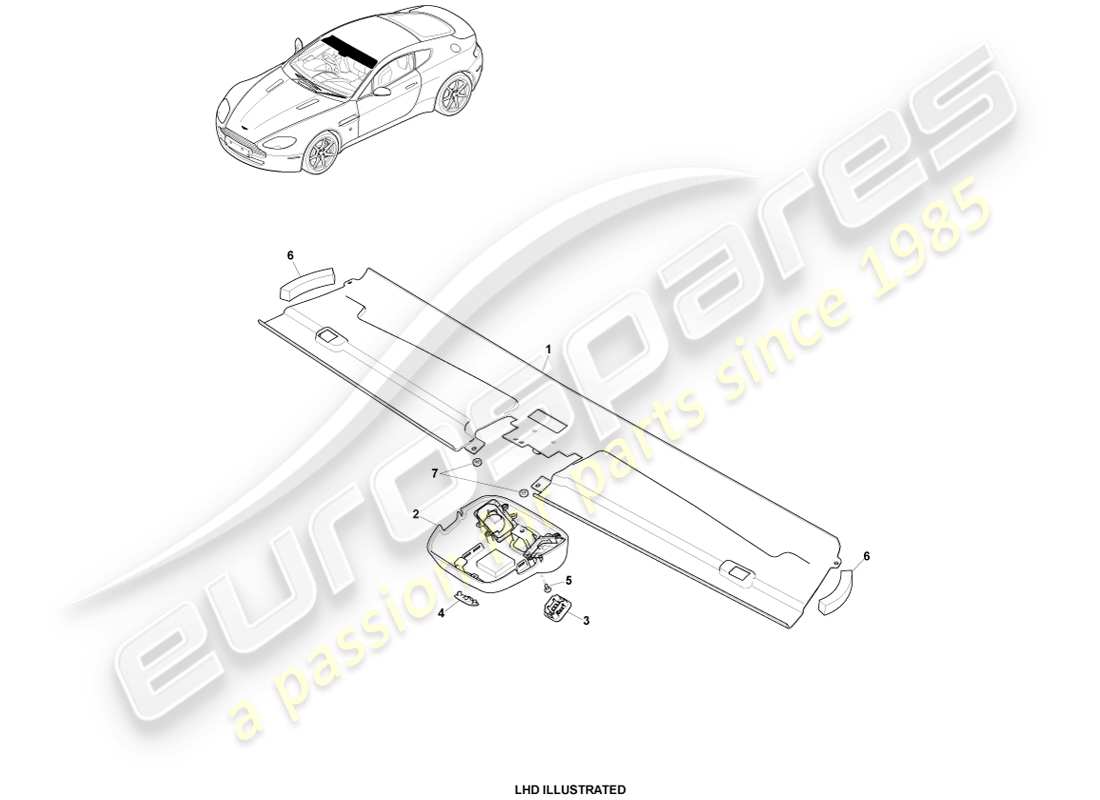 aston martin v8 vantage (2007) diagrama de pieza del embellecedor del cabezal, cupé 09my