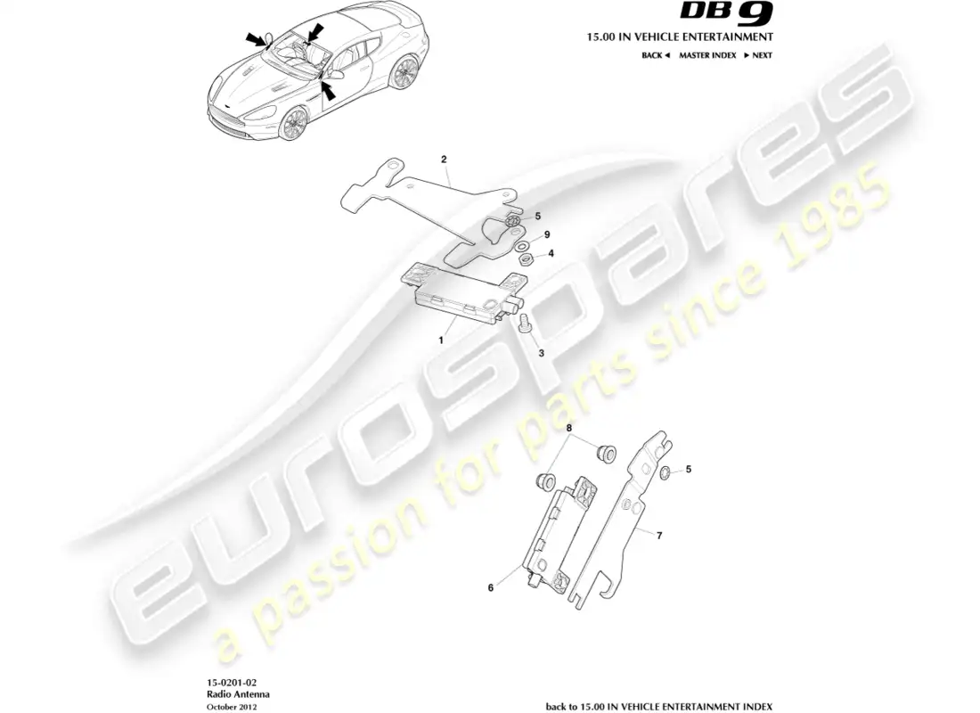 aston martin db9 (2015) antena de radio diagrama de piezas