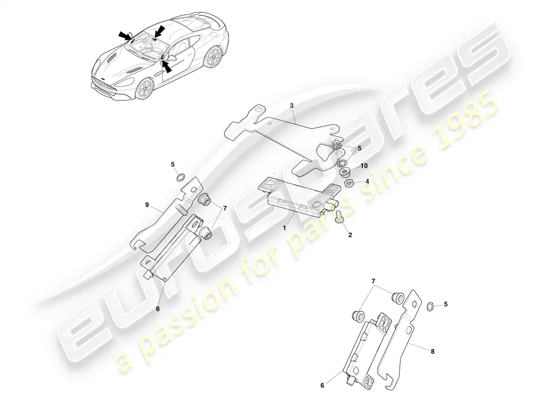 aston martin vanquish (2013) antena de radio diagrama de piezas