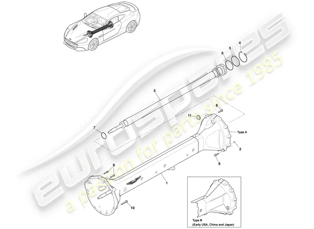 aston martin vanquish (2013) conjunto de tubo de torsión, 6 velocidad diagrama de piezas