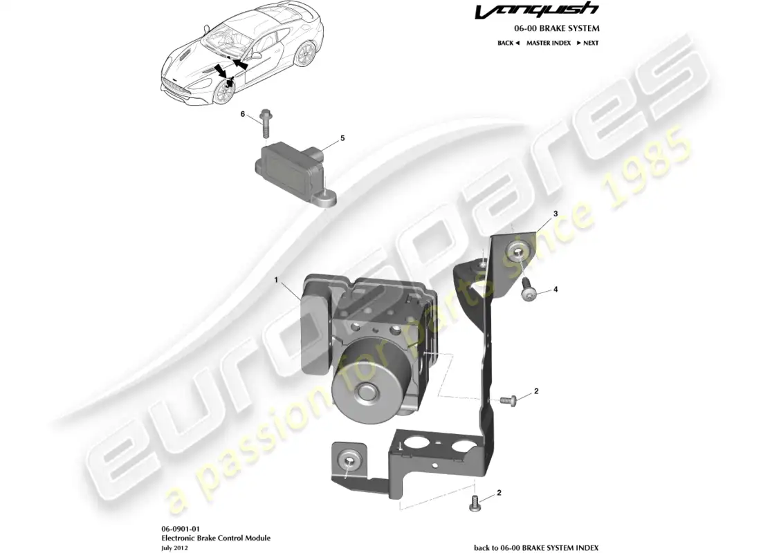 aston martin vanquish (2015) módulo de freno electrónico diagrama de piezas