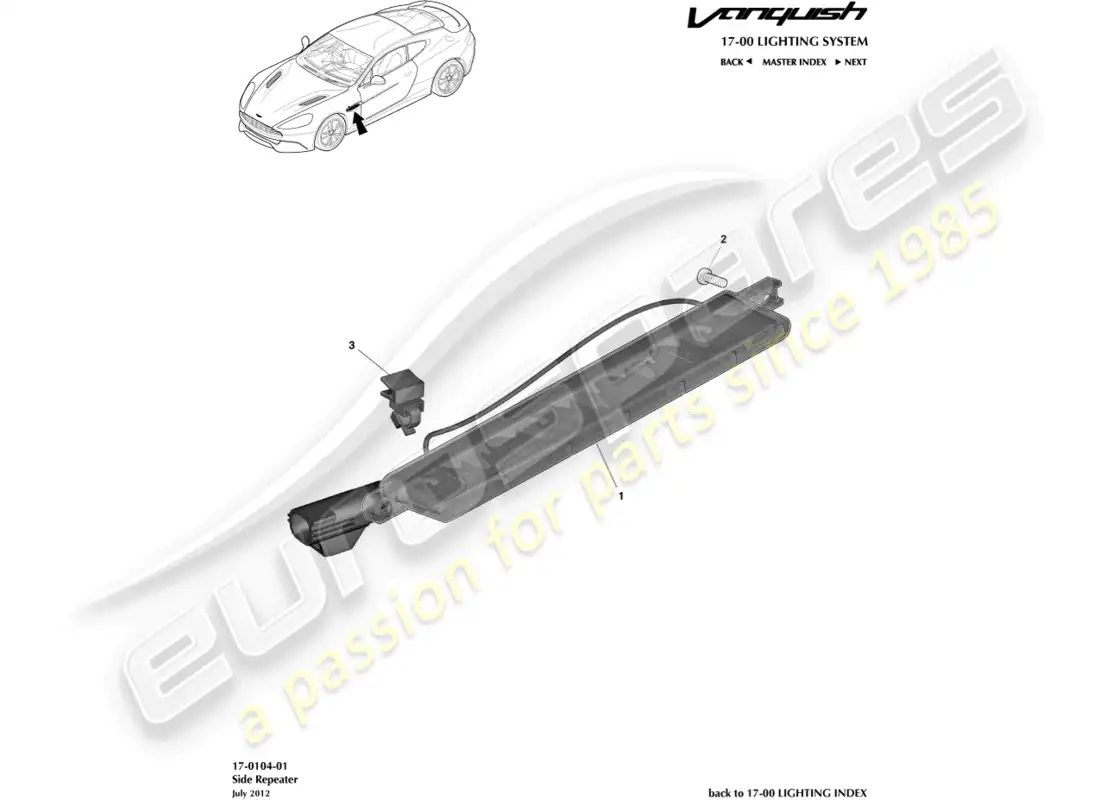 aston martin vanquish (2018) repetidores laterales diagrama de piezas