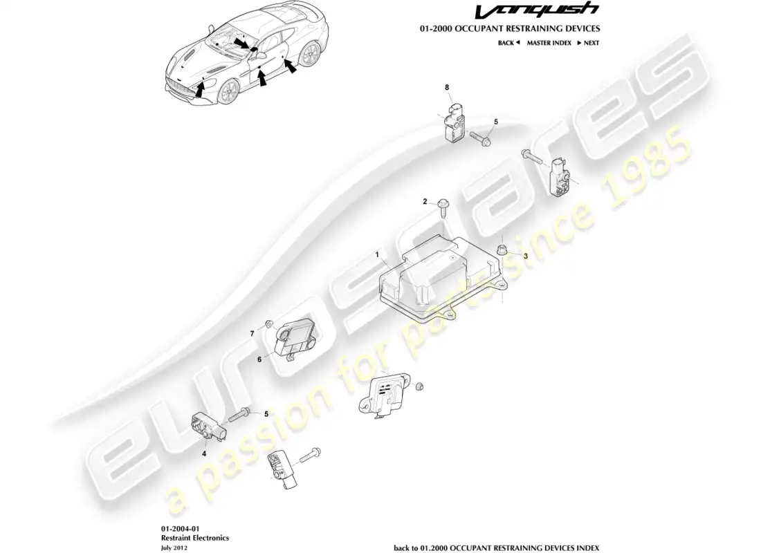 aston martin vanquish (2018) electrónica de sujeción diagrama de piezas