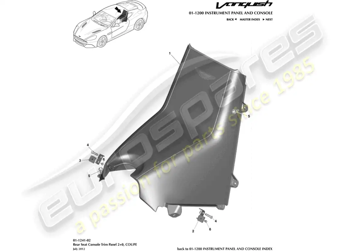 aston martin vanquish (2016) consola trasera, cupé 2+0 diagrama de piezas