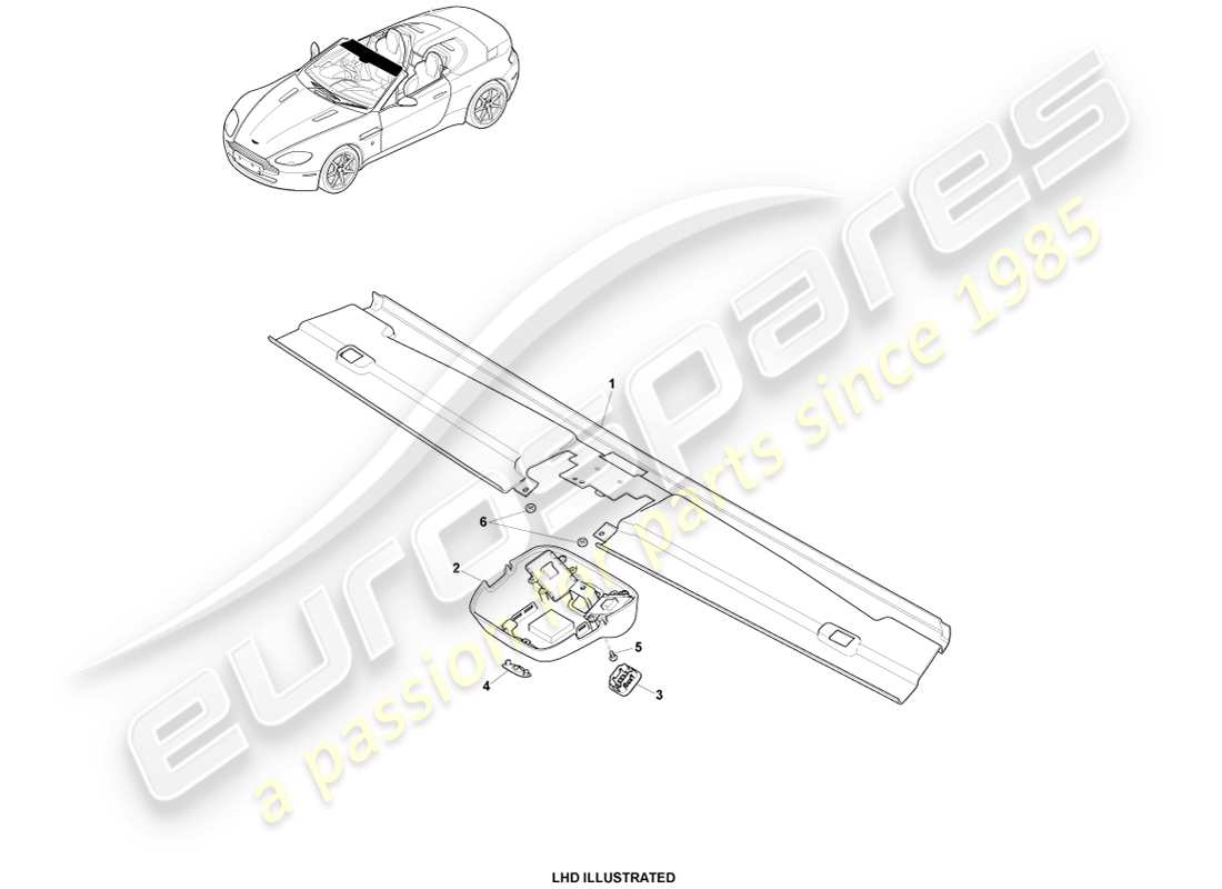 aston martin v8 vantage (2005) adorno de cabecera, diagrama de piezas del roadster 09my