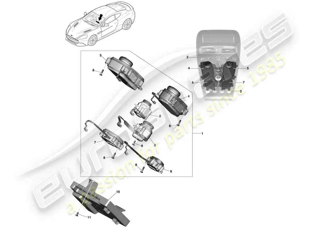 aston martin vanquish (2013) controles de infoentretenimiento diagrama de piezas