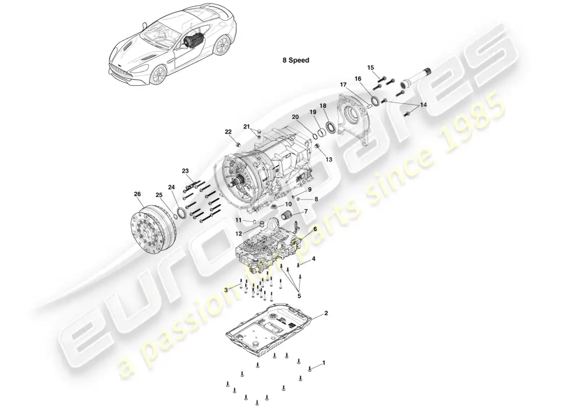 aston martin vanquish (2014) kits de transmisión, 8 velocidad diagrama de piezas