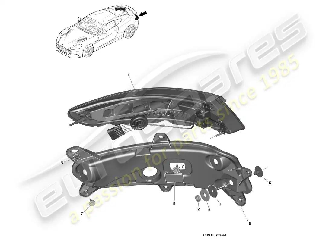 aston martin vanquish (2014) luces traseras diagrama de piezas