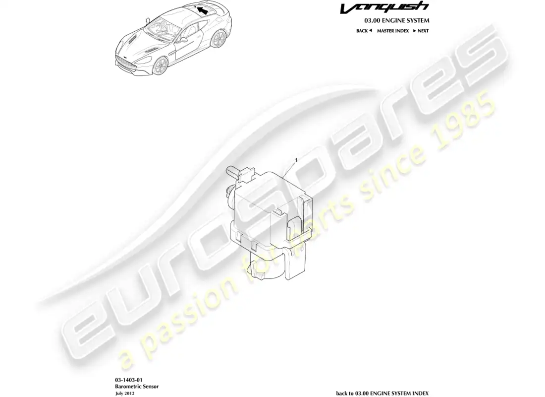 aston martin vanquish (2017) sensor barométrico diagrama de piezas