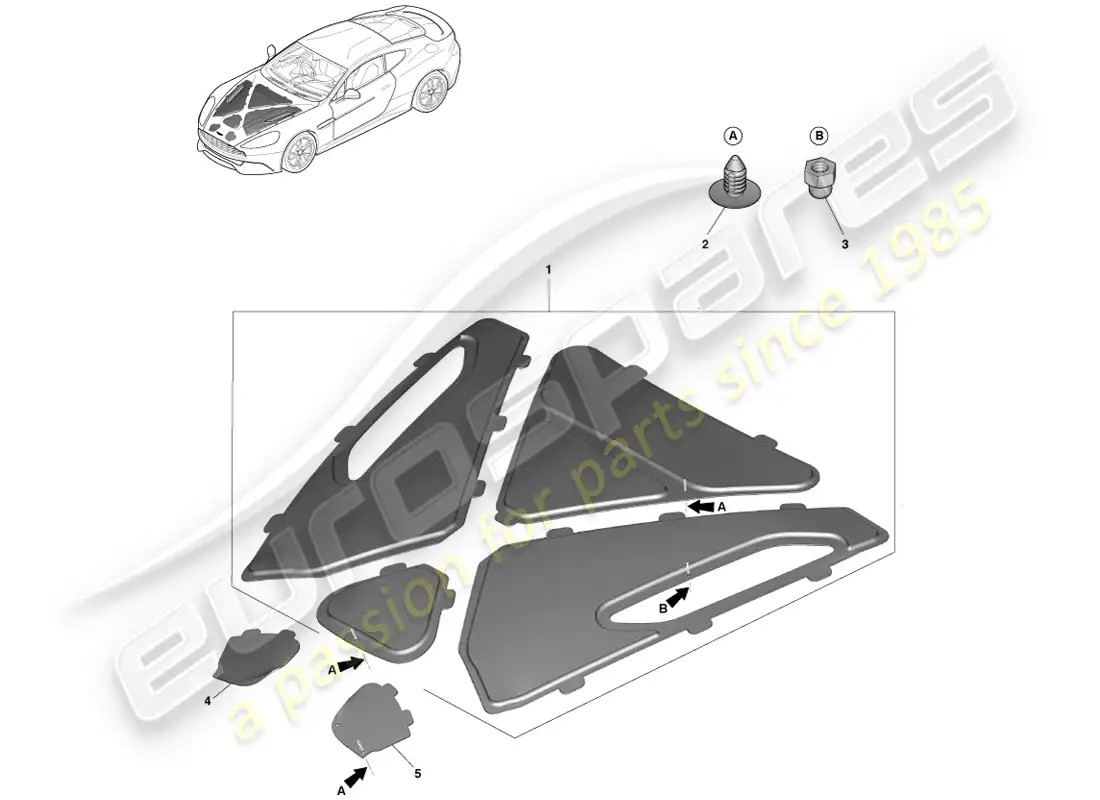 aston martin vanquish (2014) ajuste del compartimento del motor diagrama de piezas